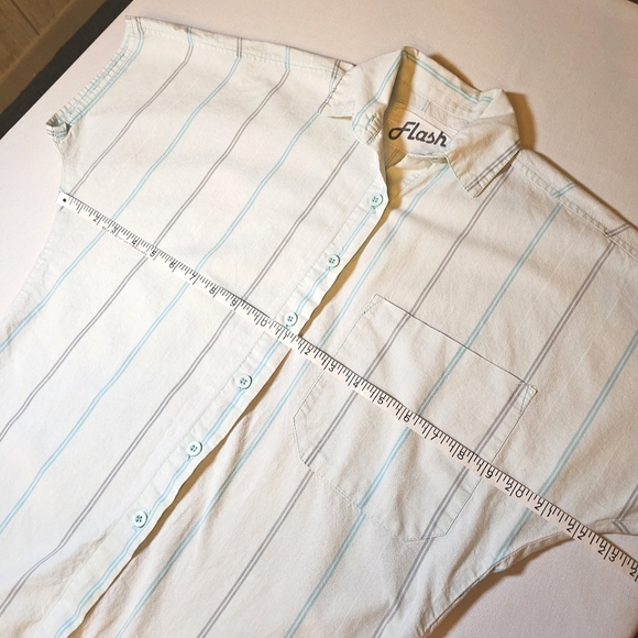 Vintage 80s CROPPED Striped Button-Up Top Sleevless - Picture 6 of 12